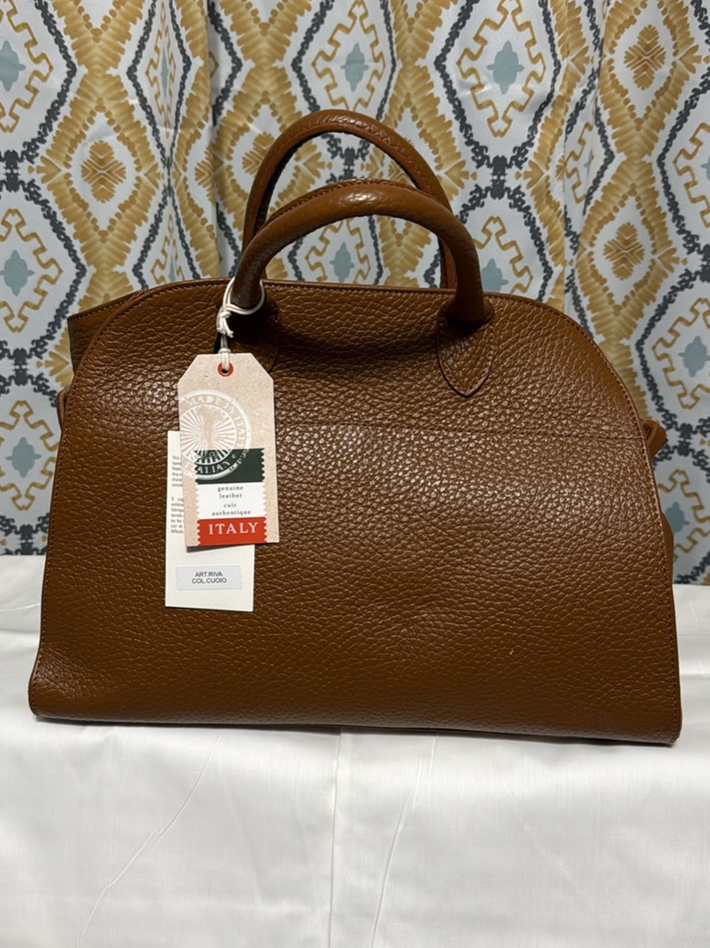 Italian Leather Brown Dome Satchel Handbag